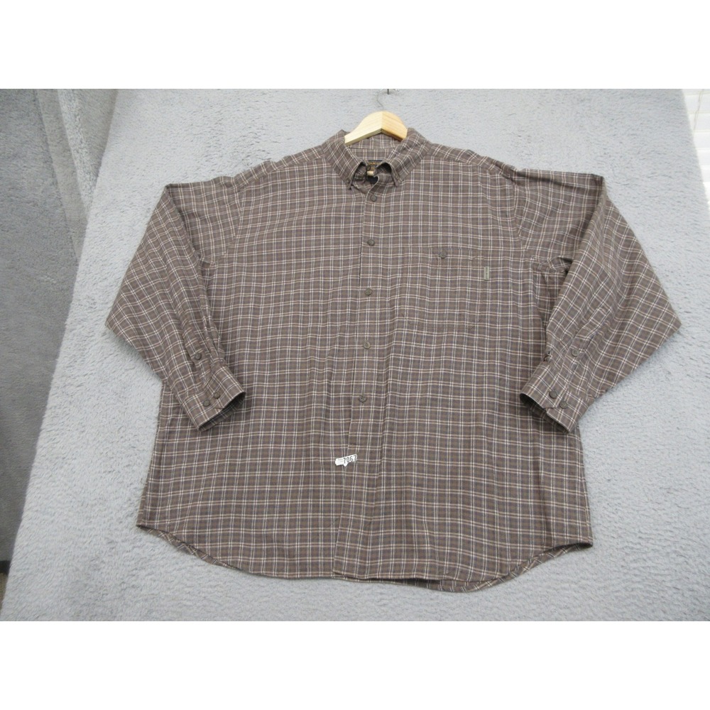 Woolrich Plaid Button Down Shirt Mens 2XL Brown Heritage Workwear Cabincore